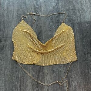 SHEIN SXY Chain Detail Backless Metallic Halter Top (never worn)